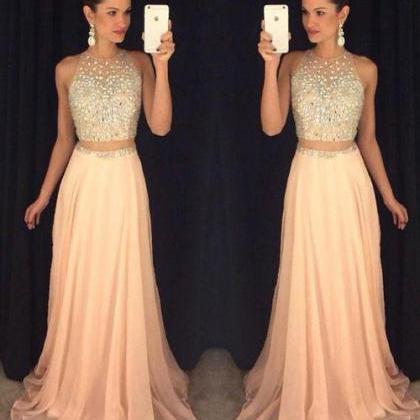 Blush Pink Prom Dresses, Sexy Two Pieces Prom Dresses, Charming Prom ...
