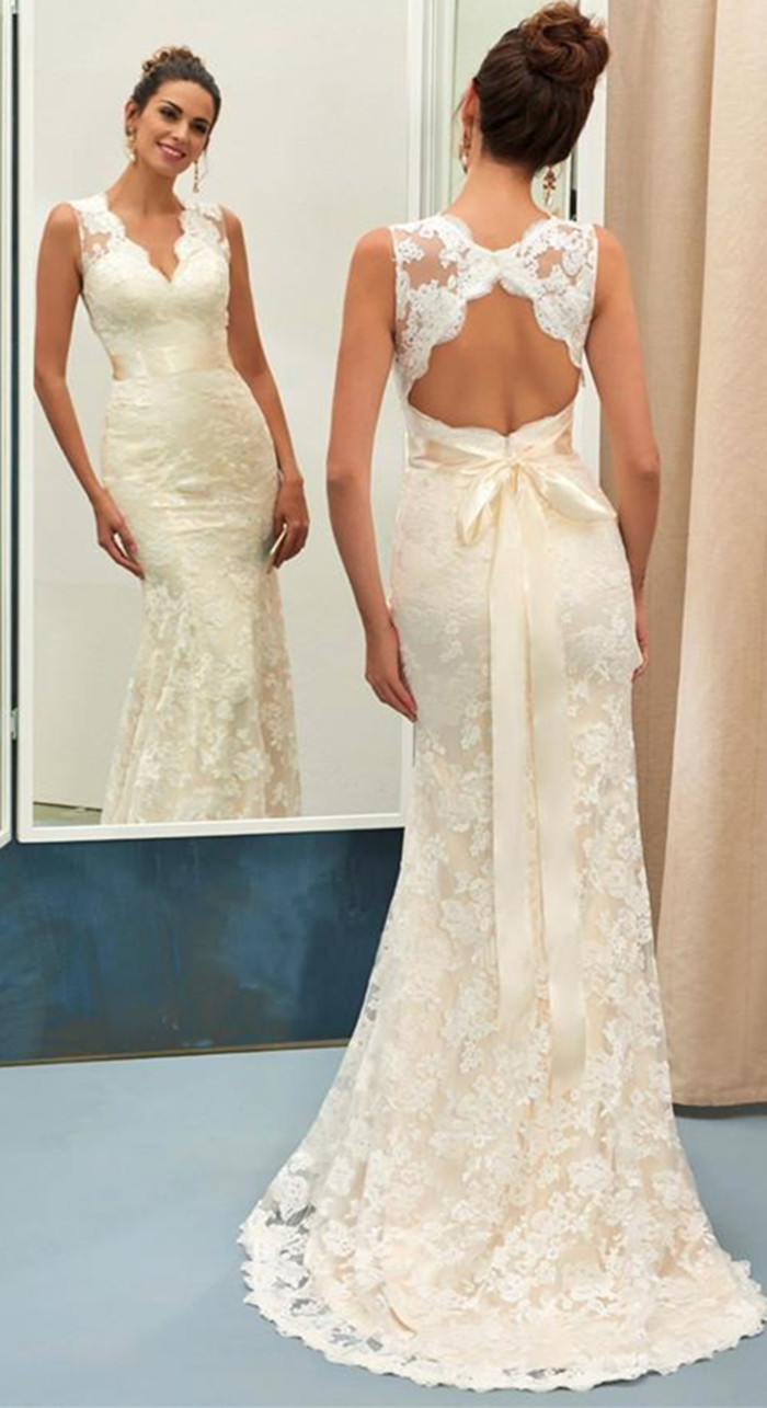 Charming V Neck Wedding Dress Tulle Wedding Dresses Lace Sheath