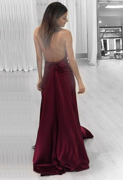 Sexy A Line Backless Prom Dresses Burgundy Long Prom Dresses Burgundy