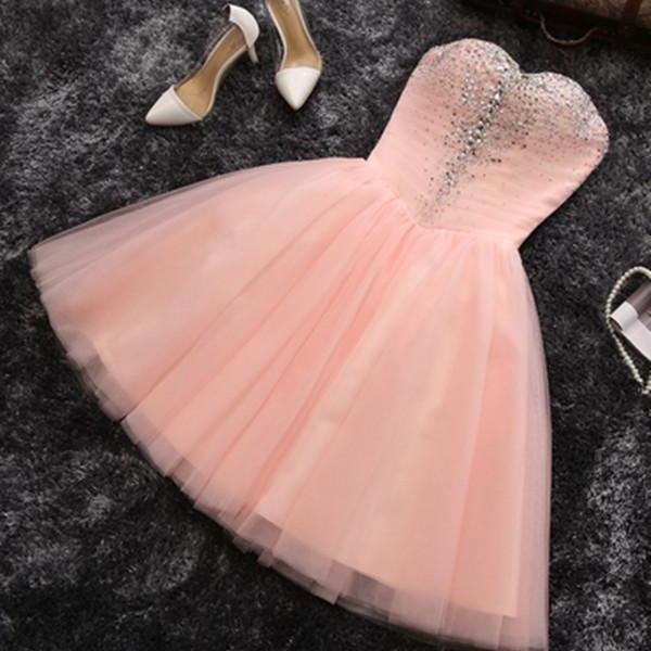 Strapless Sweetheart Neck Blush Pink Dresses, Cute A Line