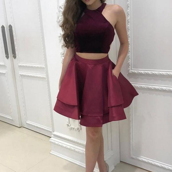 Chic Burgundy Homecoming Dress,Sexy Party Dress,Y2544